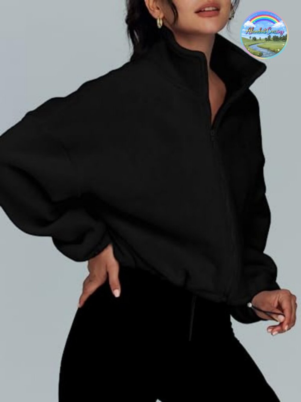 Women's Cropped Fleece Zip Up Jacket Oversized Y2K Full-Zip Sweatshirt